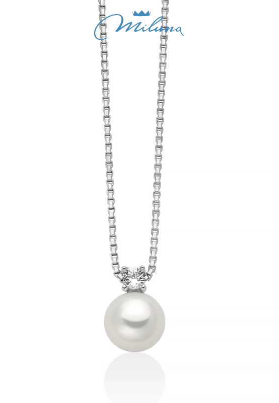 Collana Miluna collezione Eva, in argento con perla Oriente 6,5-7 mm illuminata da un topazio bianco - PCL6884