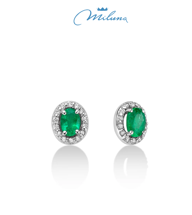 Orecchini Miluna on smeraldi ovali e contorno di diamanti in oro bianco 18KT - ERD2394