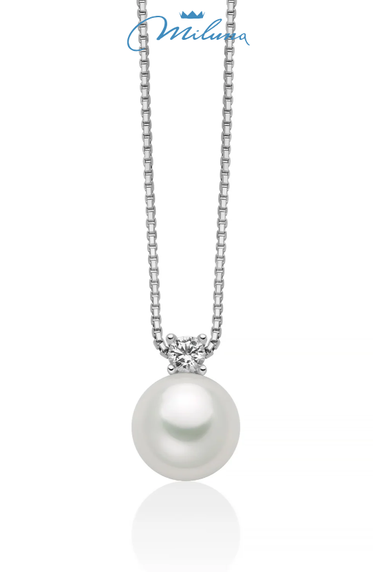 Collana Miluna, collezione Eva, in argento con perla Oriente 8,5-9 mm illuminata da un topazio bianco - PCL6886