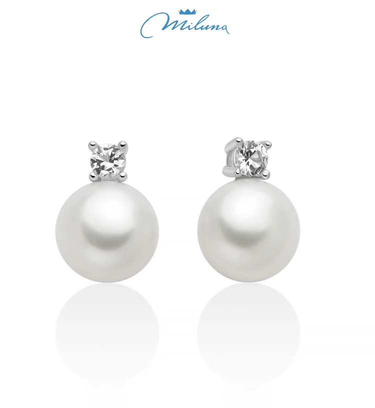 Orecchini Miluna, collezione Eva, in argento con perla Oriente 8,5-9 mm illuminata da un topazio bianco - PER2946