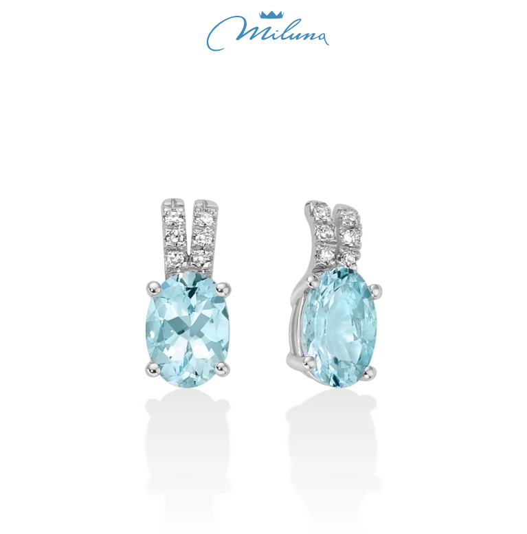 Orecchini Miluna con acquemarine ovali e doppio motivo di diamanti in oro bianco 18KT - ERD2999