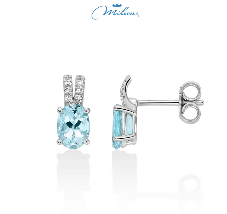Orecchini Miluna con acquemarine ovali e doppio motivo di diamanti in oro bianco 18KT - ERD2999
