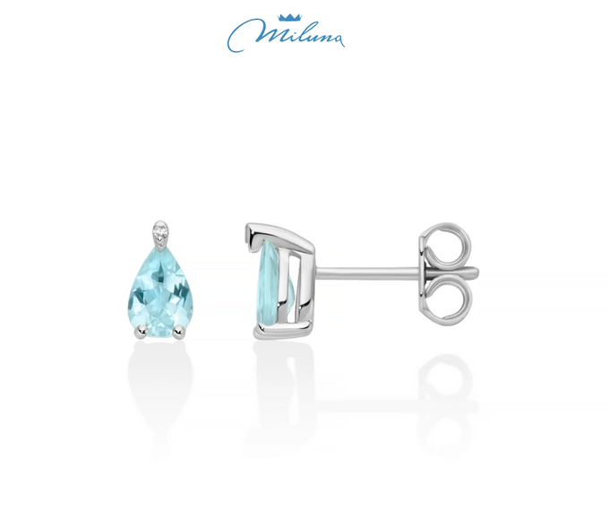 Orecchini Miluna con acquemarina a goccia e diamante, in oro bianco 18kt - ERD3342