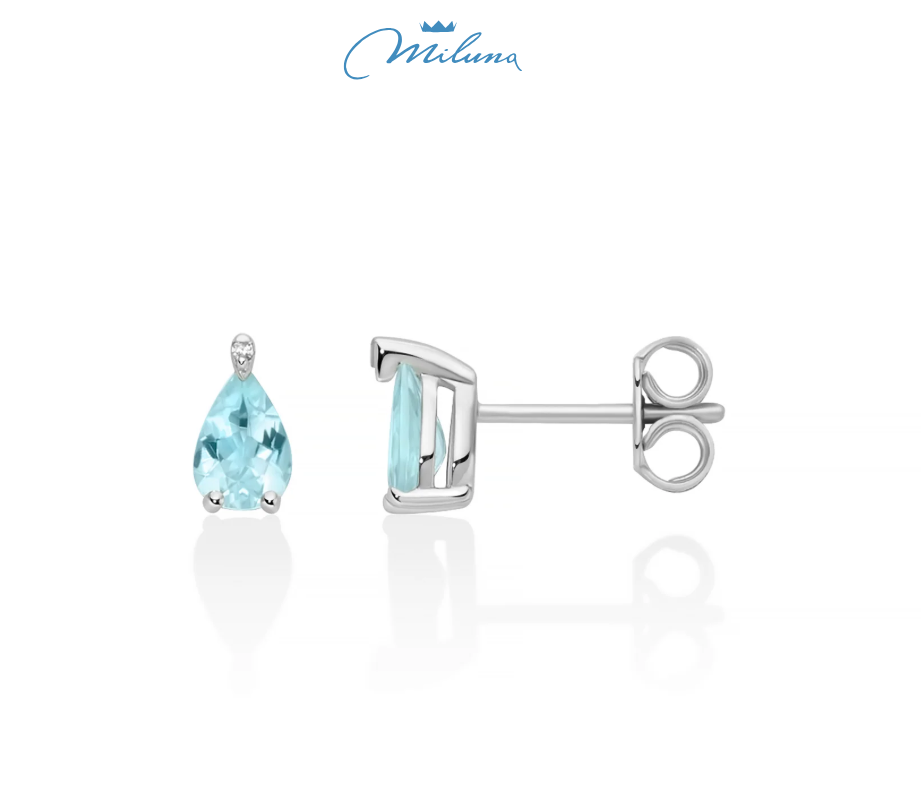 Orecchini Miluna con acquemarina a goccia e diamante, in oro bianco 18kt - ERD3342