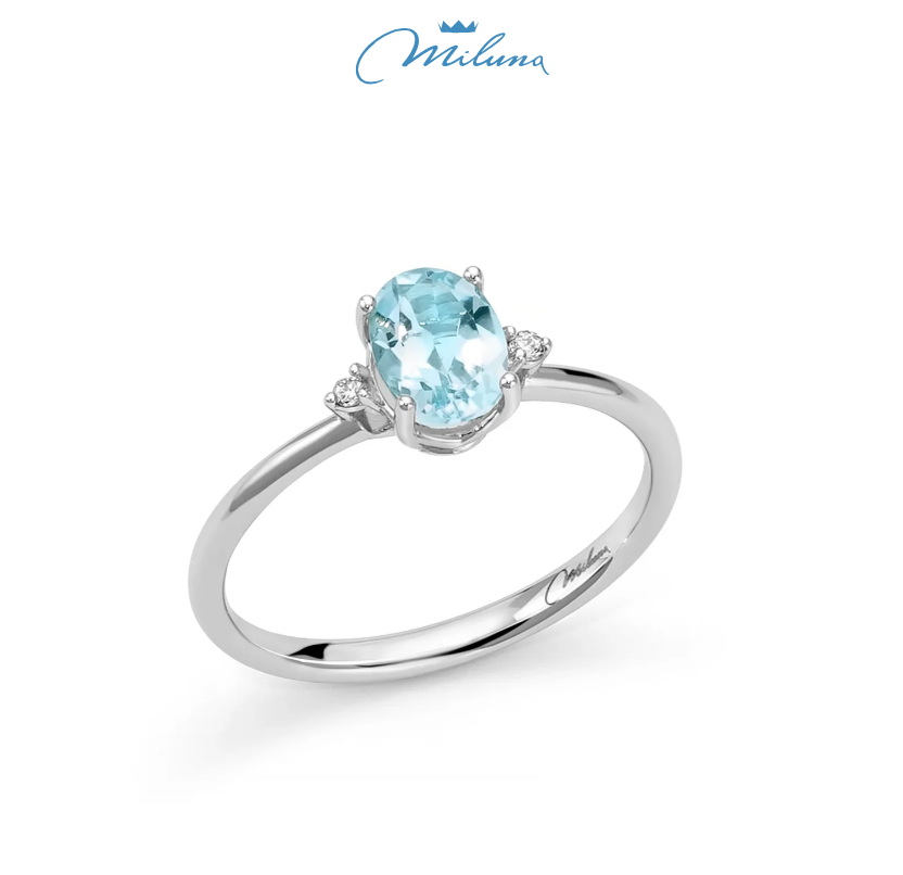 Anello Miluna con Gemma del Cielo ovale affiancata da diamanti in oro bianco 375 - LID3750X