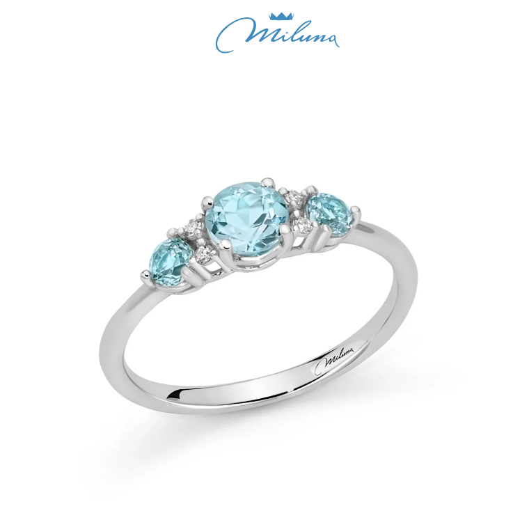 Anello Miluna a scalare con Gemma del Cielo e diamanti in oro bianco 375 - LID3747X