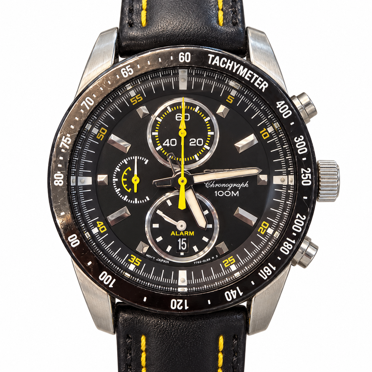 Orologio Seiko Motor Spo Chronograph Alarm — 40 mm — Quarzo 7T62 cronografo con allarme e tachimetro — NOS - SNAD93P1