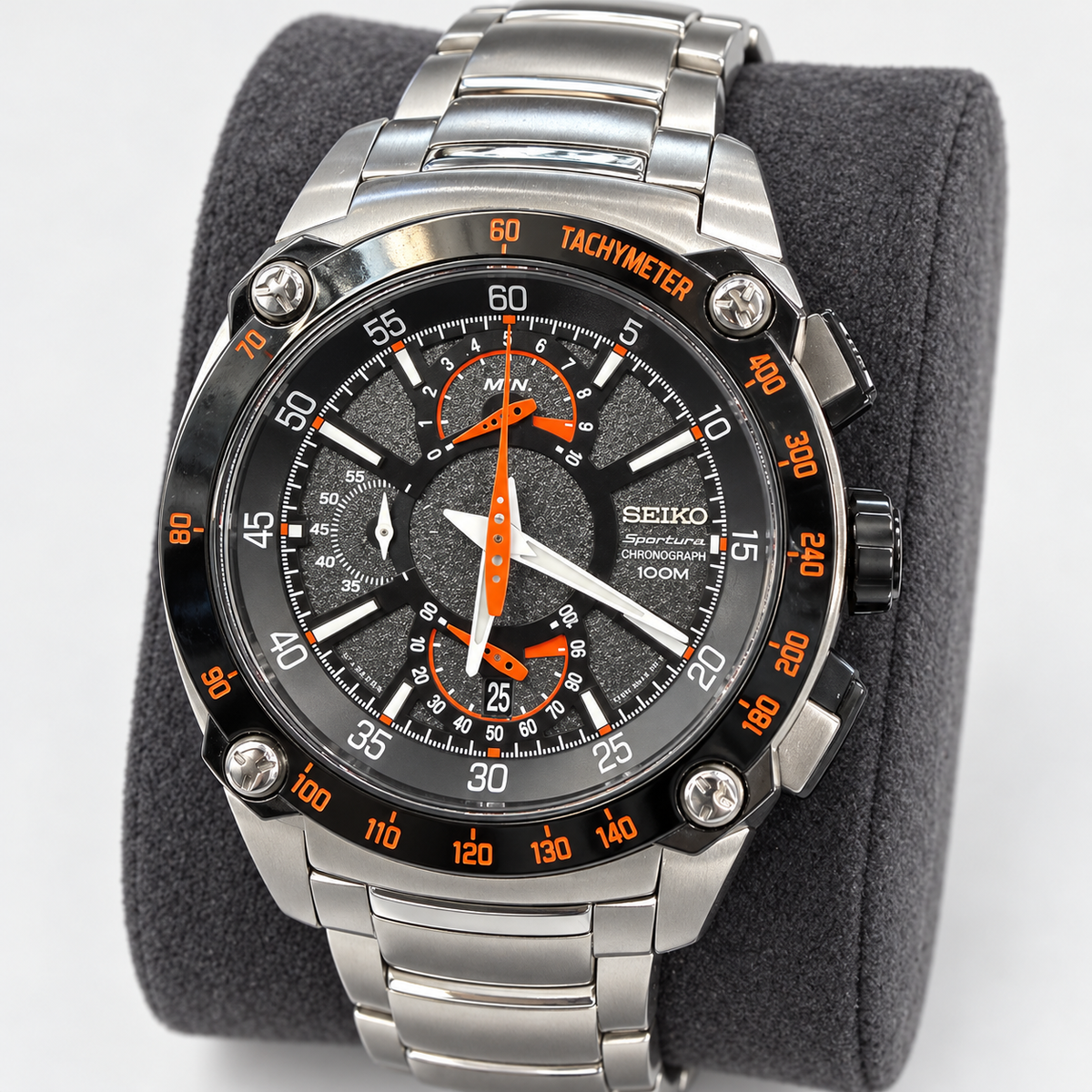 Orologio Seiko Sportura Double Retrograde Chronograph — Acciaio e IP nero 42 mm — Quarzo 7T85 cronografo 1/5 di secondo — NOS - SPC039P1