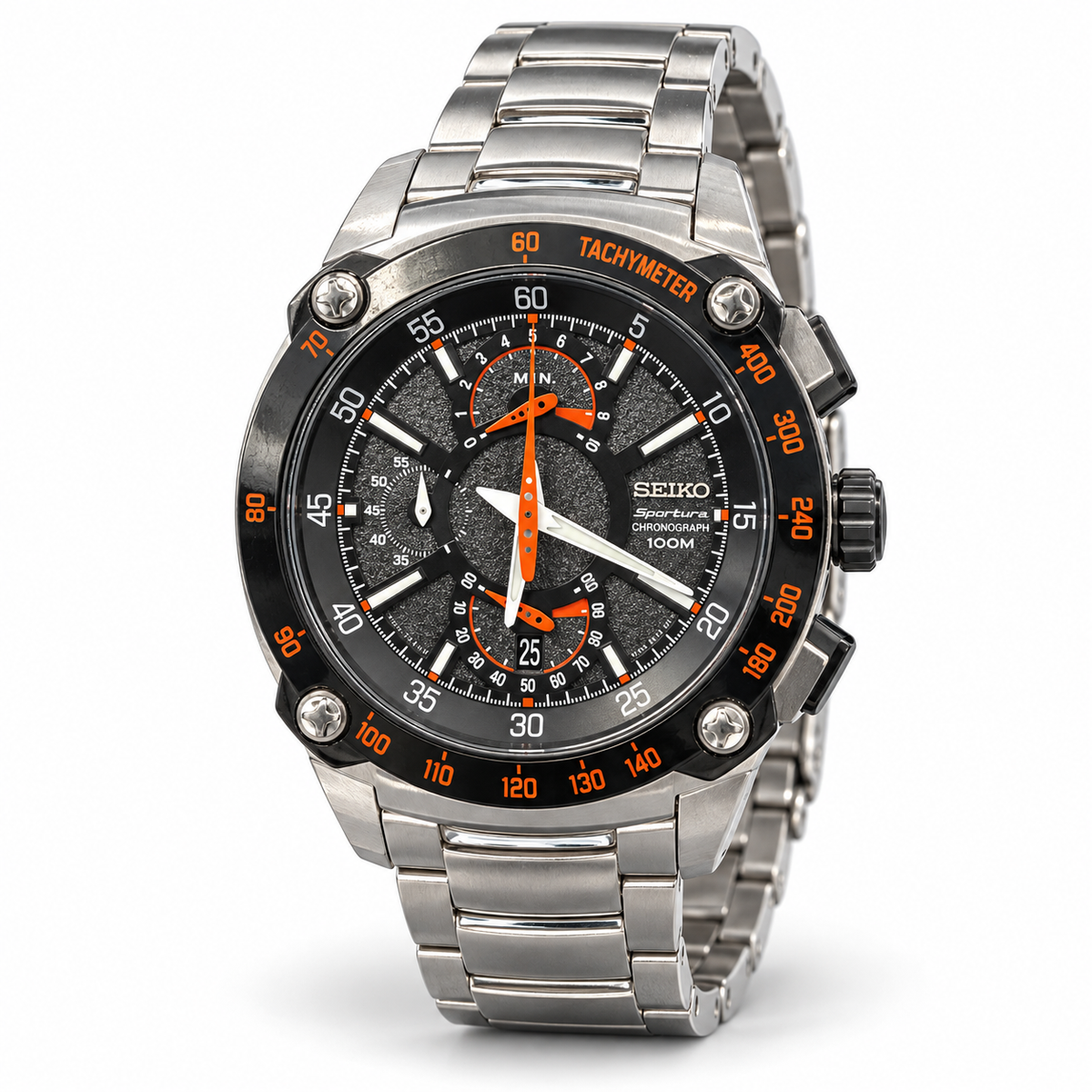 Orologio Seiko Sportura Double Retrograde Chronograph — Acciaio e IP nero 42 mm — Quarzo 7T85 cronografo 1/5 di secondo — NOS - SPC039P1