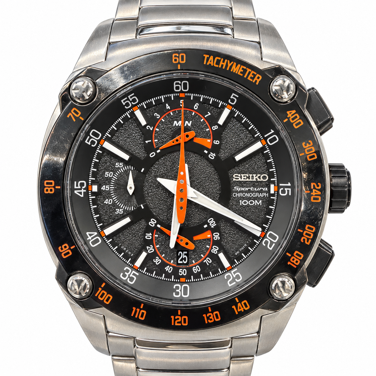 Orologio Seiko Sportura Double Retrograde Chronograph — Acciaio e IP nero 42 mm — Quarzo 7T85 cronografo 1/5 di secondo — NOS - SPC039P1