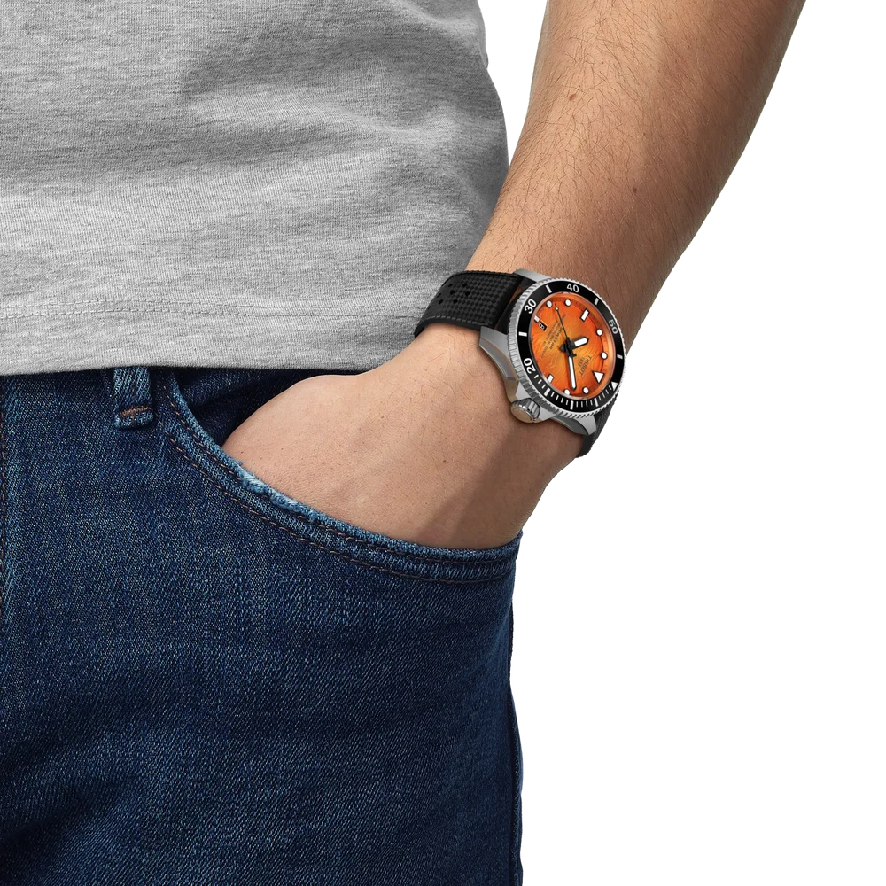 Orologio Tissot Seastar 2000, automatico quadrante orange, 44mm - T1209071728100
