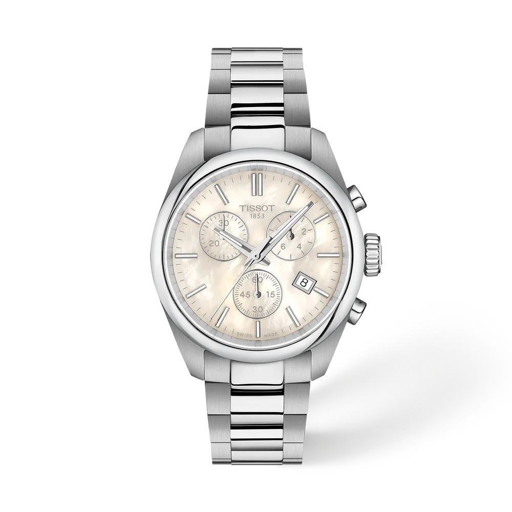 Orologio Tissot PR 100, quarzo e cronografo con quadrante madreperla, 36mm - T1502171111100