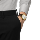 OROLOGIO TISSOT PR 100, quarzo quadrante bianco e cinturino in pelle marrone, 40mm - T1504103639100