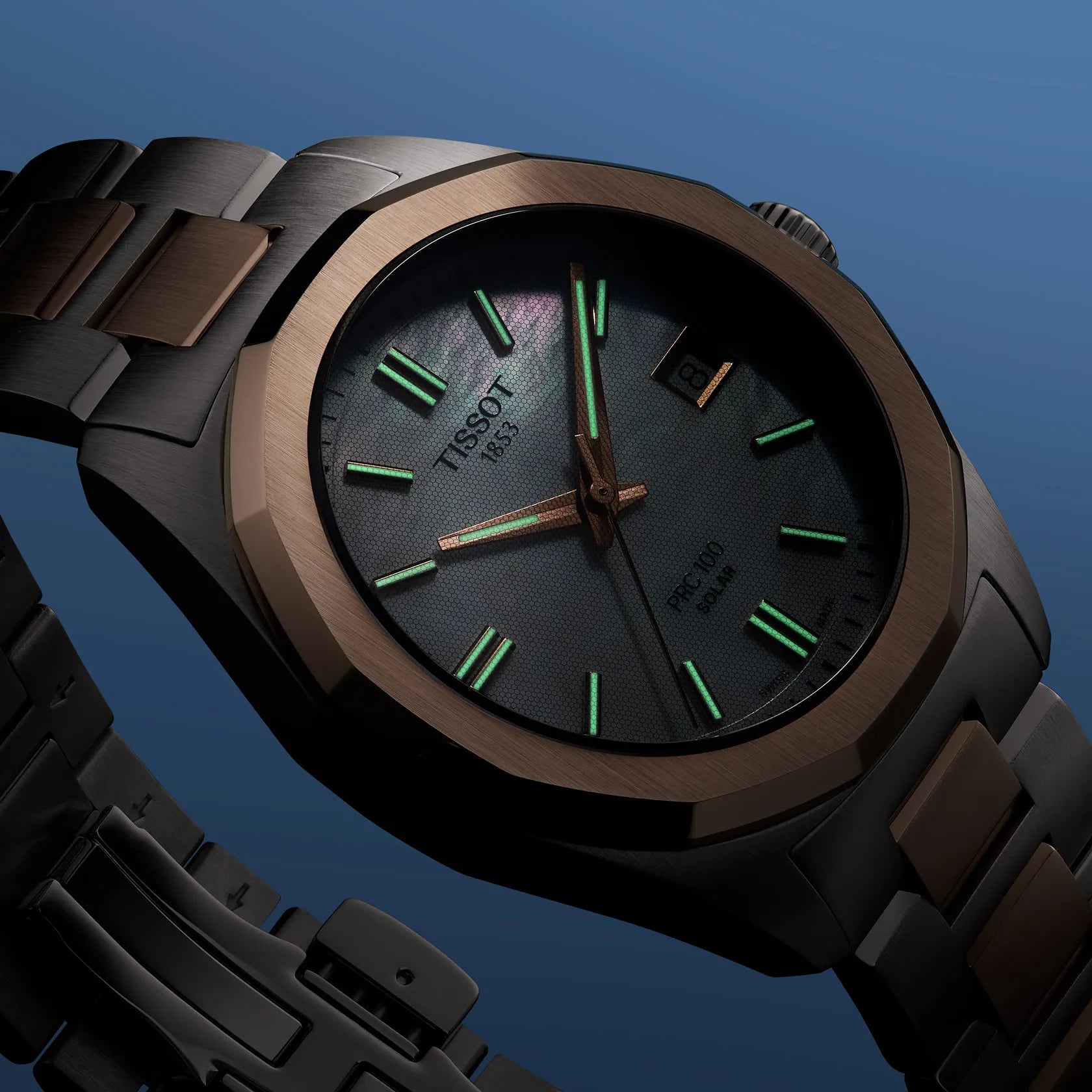 OROLOGIO Tissot PRC 100 Solar, BICOLOR QUADRANTE MADREPERLA, 34mm- T1518222211100