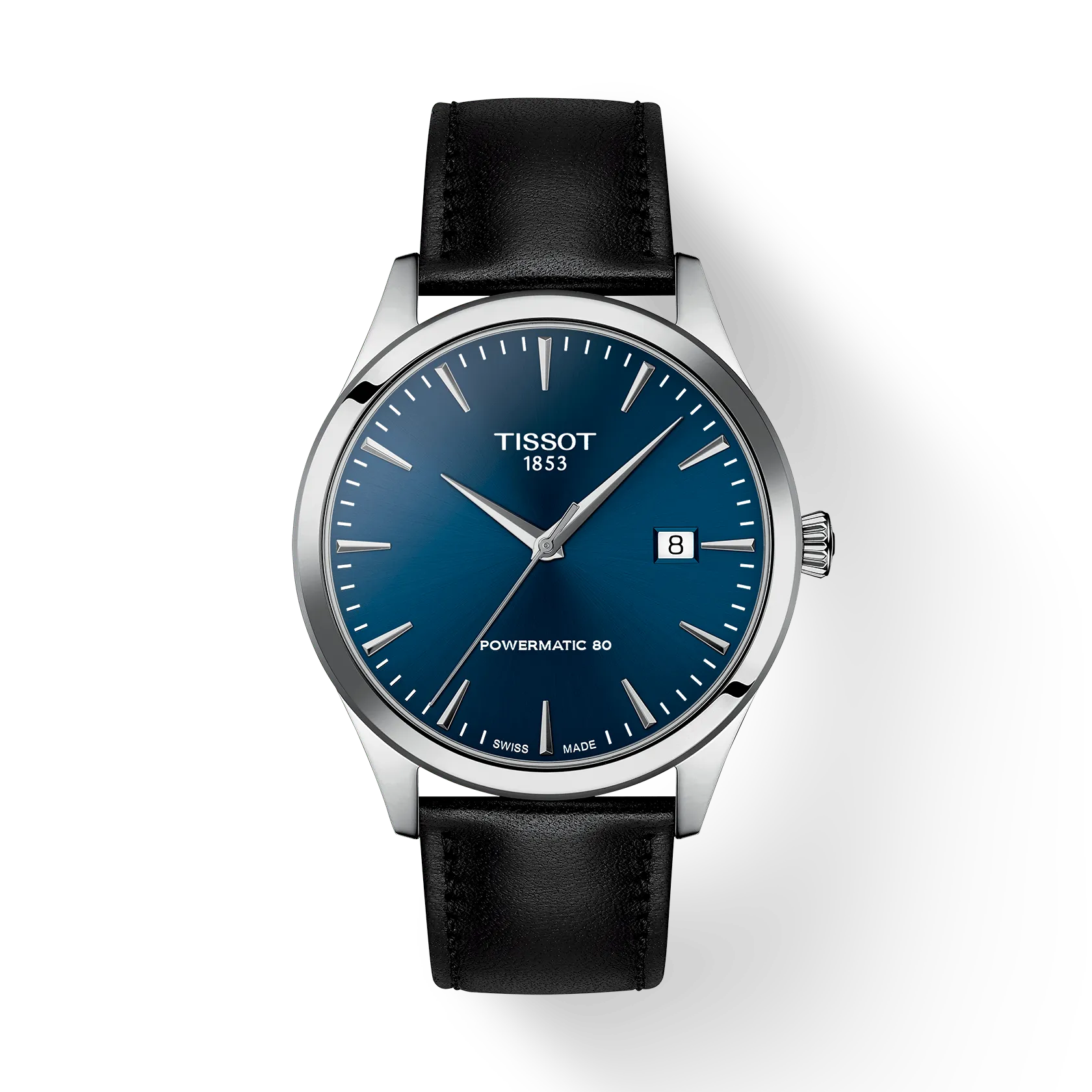 OROLOGIO TISSOT Classic Dream 40mm, cinturino in pelle nera e quadrante blu, movimento AUTOMATICO - T1584071604100