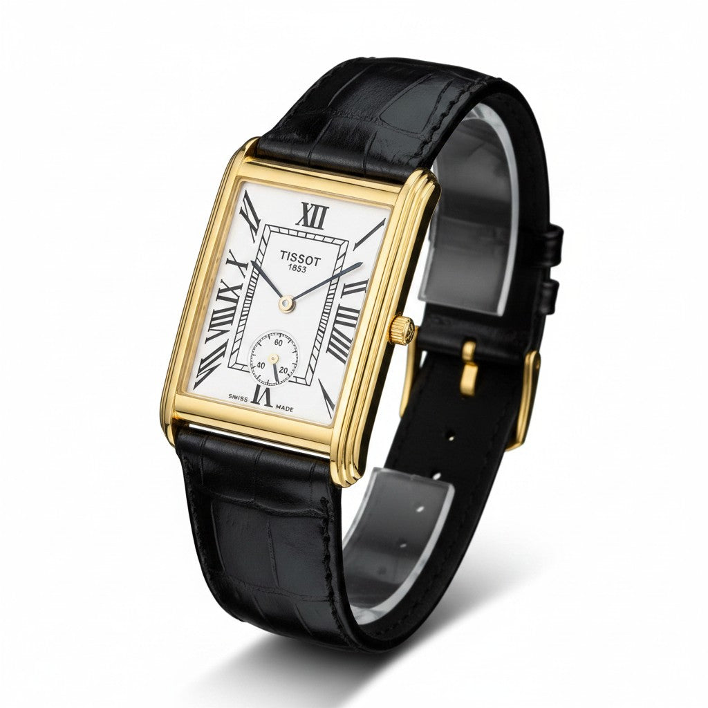 Orologio TISSOT vintage con cassa rettangolare in oro 18kt, T-Gold New Helvetia Gent, 31mm - T71361013