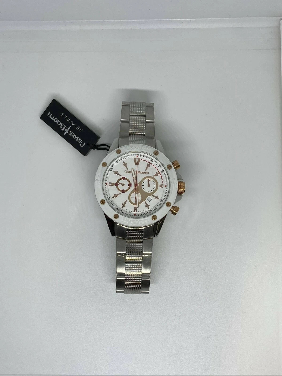 Orologio Cesare Paciotti, White Frozen, quadrante bianco al quarzo, 45mm - TSCR068