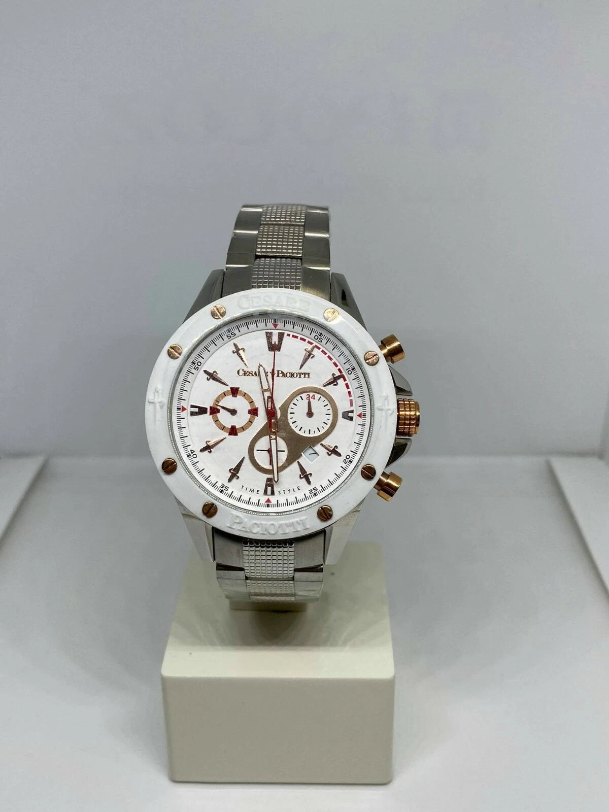 Orologio Cesare Paciotti, White Frozen, quadrante bianco al quarzo, 45mm - TSCR068