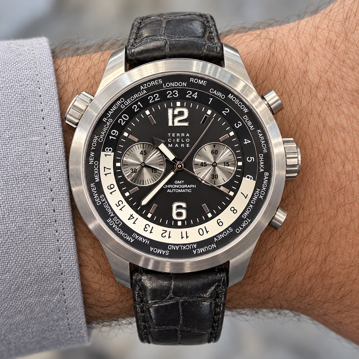 Orologio Terra Cielo Mare Chrono GMT Ore del mondo — 44 mm — automatico — NOS con scatola originale - TC6061AC3PA