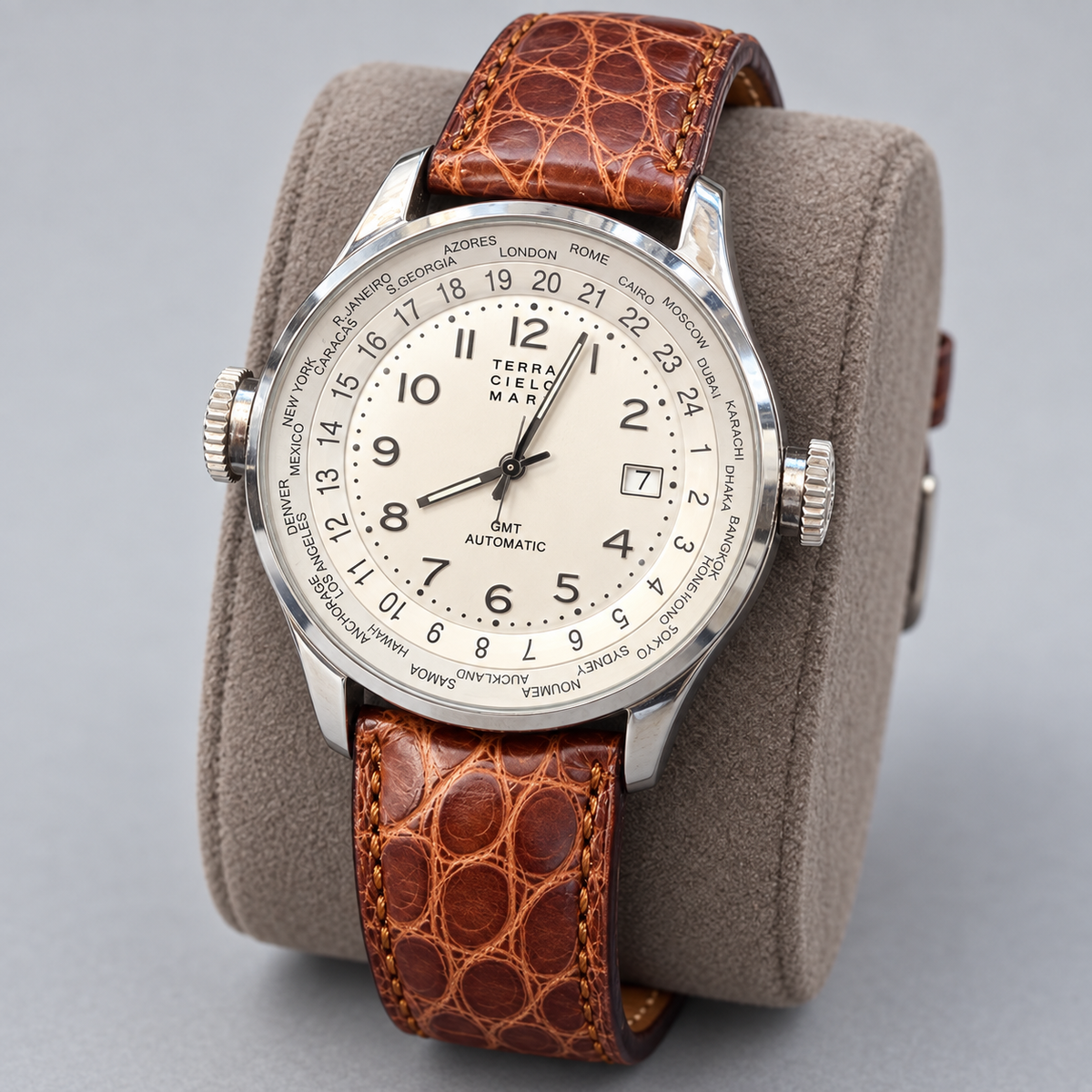Orologio Terra Cielo Mare  World Wide GMT — 42 mm — Automatico ETA 2824-2 con anello world time, quadrante bianco — NOS con scatola originale - TC6051AC2PA