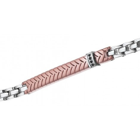 Bracciale acciaio da uomo con piastra centrale rosè - UHB004