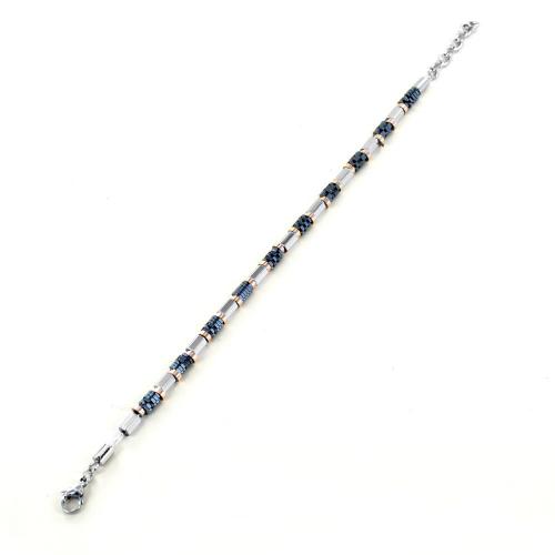 Bracciale Zancan in acciaio 316L, con Inserti in PVD colore oro rosa e Dettaglio centrale con spinelli neri - UHB021