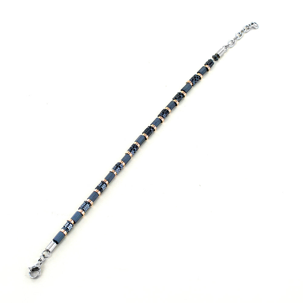 Zancan - Bracciale uomo in acciaio elementi ematite e dischetti pvd nero e oro rosa - UHB022