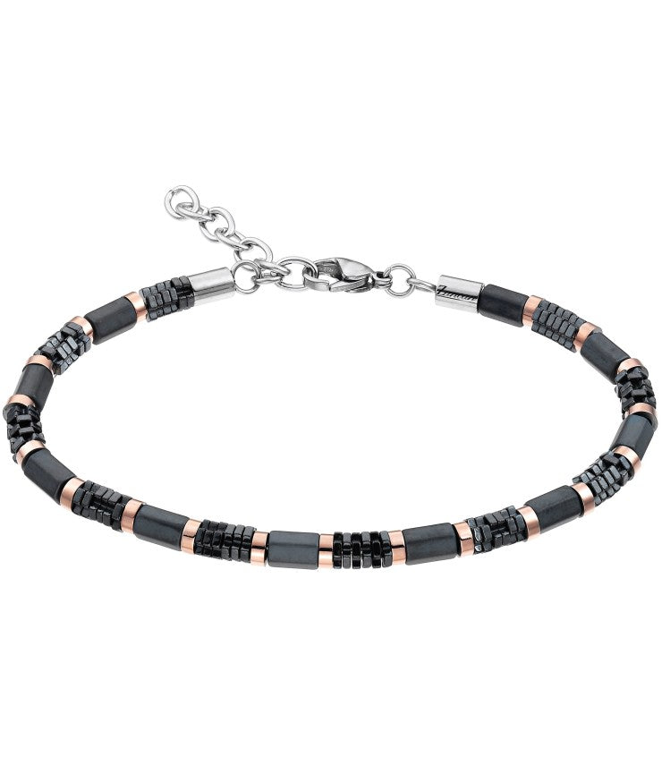 Zancan - Bracciale uomo in acciaio elementi ematite e dischetti pvd nero e oro rosa - UHB022