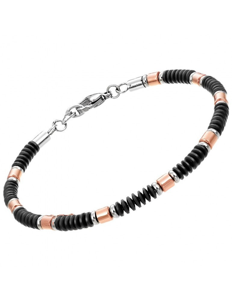 Bracciale Zancan in Acciaio 316L, PVD Nero con Elementi Rose Gold - UHB092