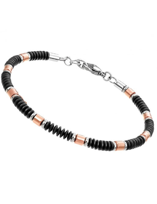 Zancan Bracelet in 316L Steel, Black PVD with Rose Gold Elements - UHB092