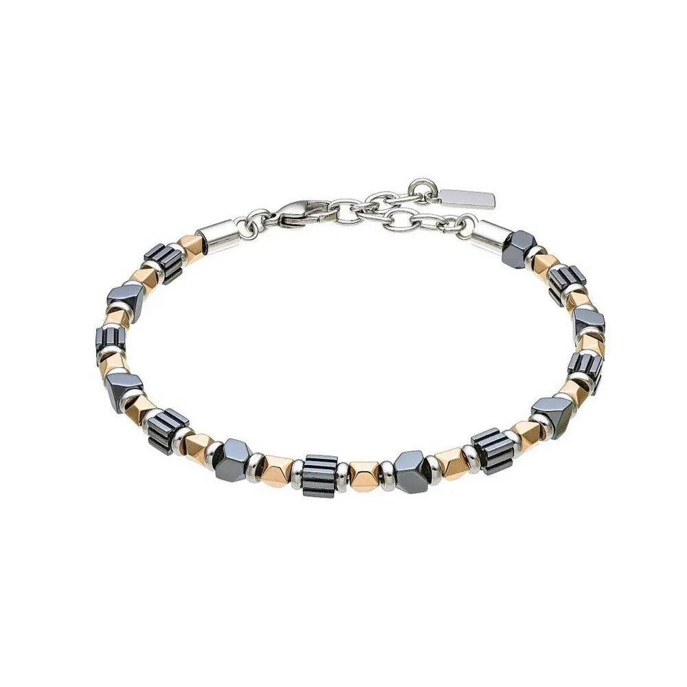 Bracciale morbido da uomo Zancan in acciaio 316L con rondelle bicolor - UHB136