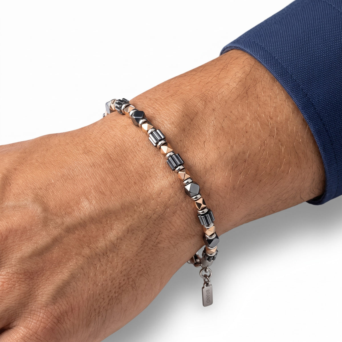 Bracciale morbido da uomo Zancan in acciaio 316L con rondelle bicolor - UHB136
