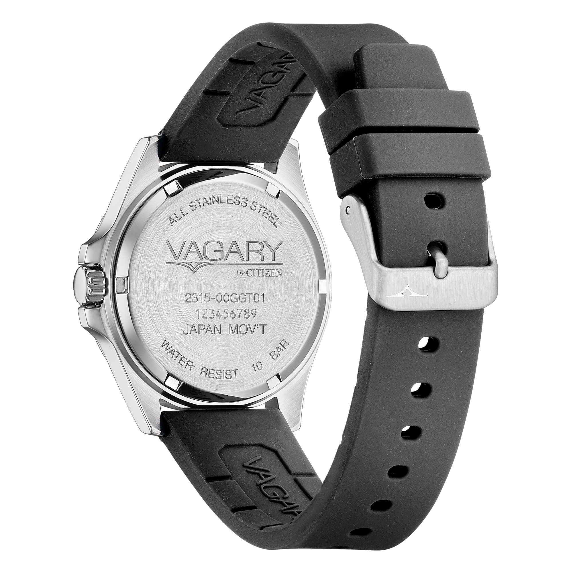 Orologio Vagary by Citizen, Aqua39 Solotempo, QUARZO QUADRANTE NERO in caucciù, 39MM - VD5-317-50