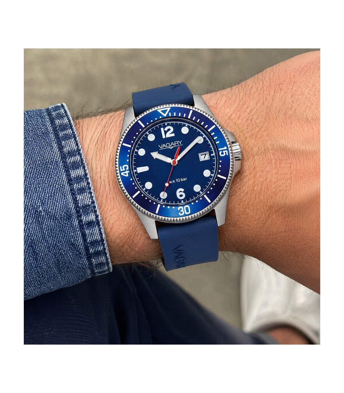 Orologio Vagary by Citizen, Aqua39 Solotempo, QUARZO QUADRANTE BLU in caucciù, 39MM - VD5-317-70