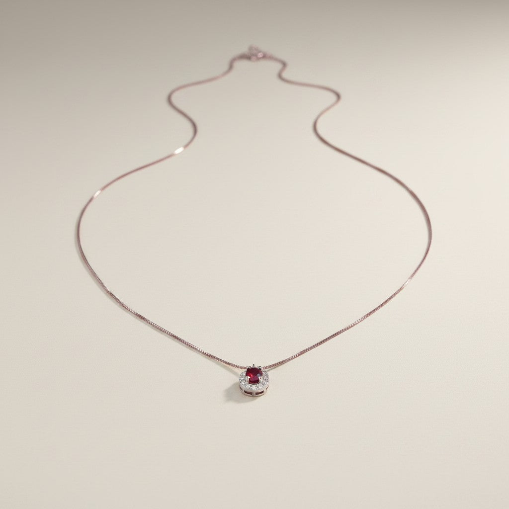 Girocollo Giorgio Visconti con rubino centrale e giro di diamanti, in oro bianco 18kt, 0.17ct di rubino - GB37760R