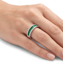 Veretta a binario Giorgio Visconti in oro bianco 18kt, doppia fila di diamanti 0.38ct e fila di smeraldi centrale 0.81ct - ABX14189S