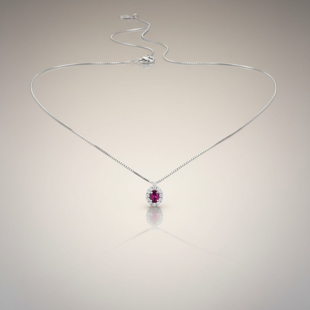 Girocollo Giorgio Visconti con rubino centrale e giro di diamanti, in oro bianco 18kt, 0.17ct di rubino - GB37760R
