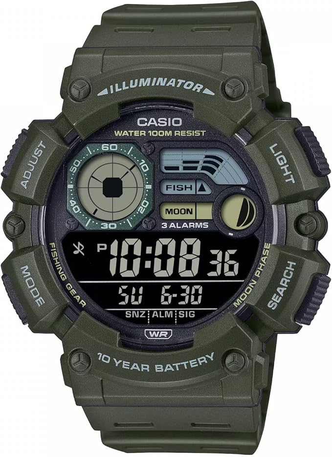 Orologio Casio Collection, digitale outdoor con fasi lunari e indicatore di pesca, 54mm - WS-1500H-3BVEF