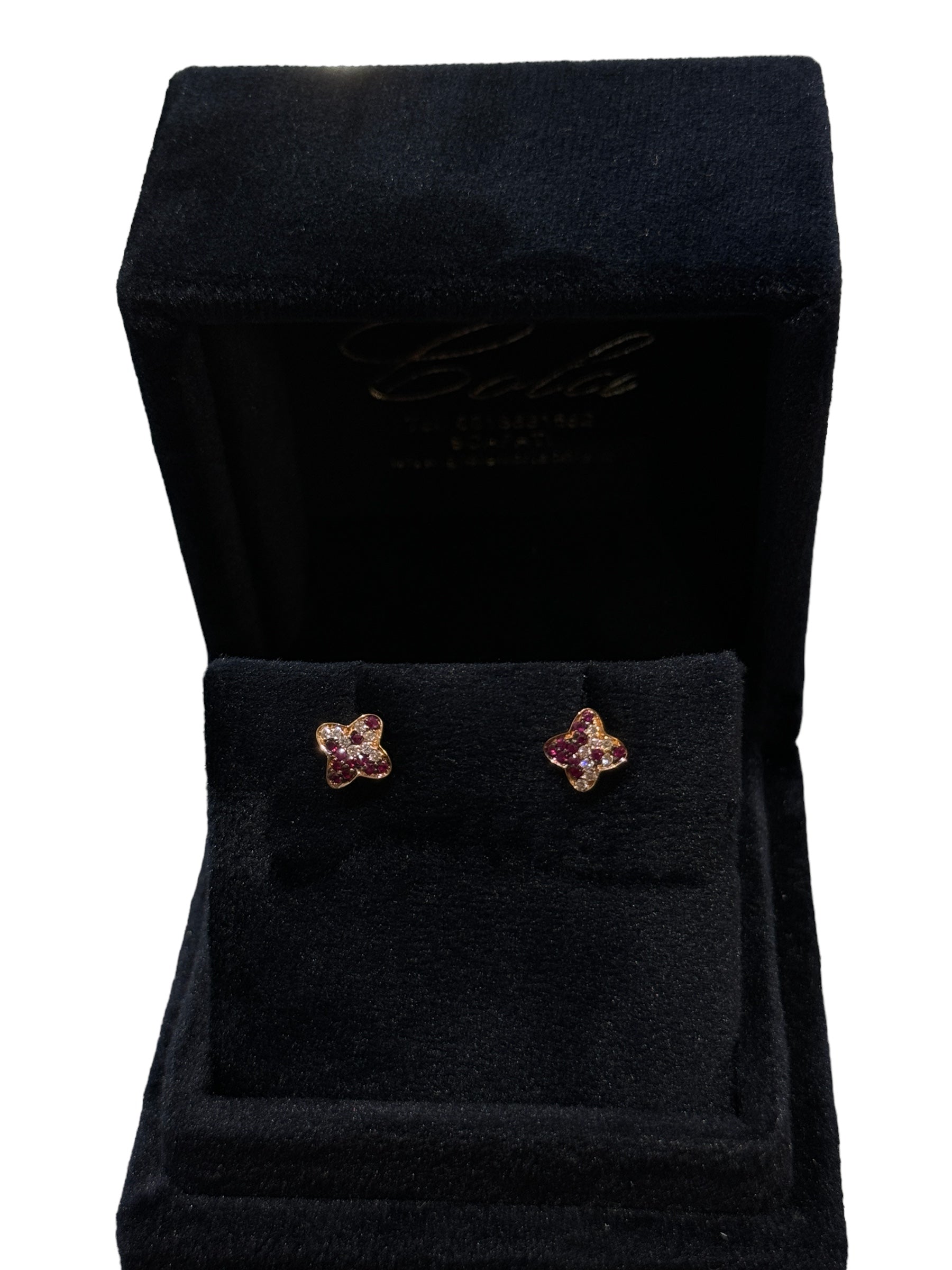 Flower earrings in yellow gold, diamonds and rubies, 0.12ct rubies - XD068/20RB