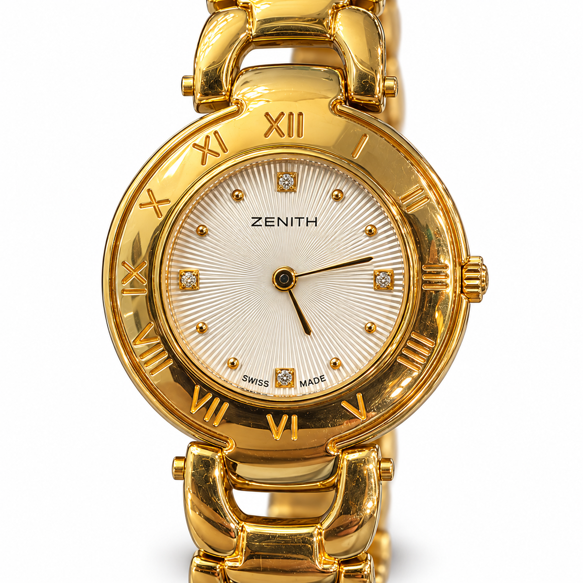 Orologio Zenith da donna, collezione Caprice, in oro giallo 18kt e quadrante bianco, quarzo, NOS, 27mm - 60.0469.296