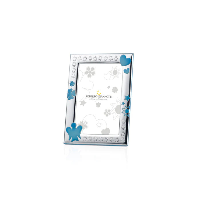 SILVER FRAME WITH ANGEL, COURT-LEAF COURT, HEART, STAR AND SUN IN BLUE - GICO14