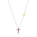 NECKLACE WITH CROSS IN WHITE GOLD AND RUBIES - LUX302R
