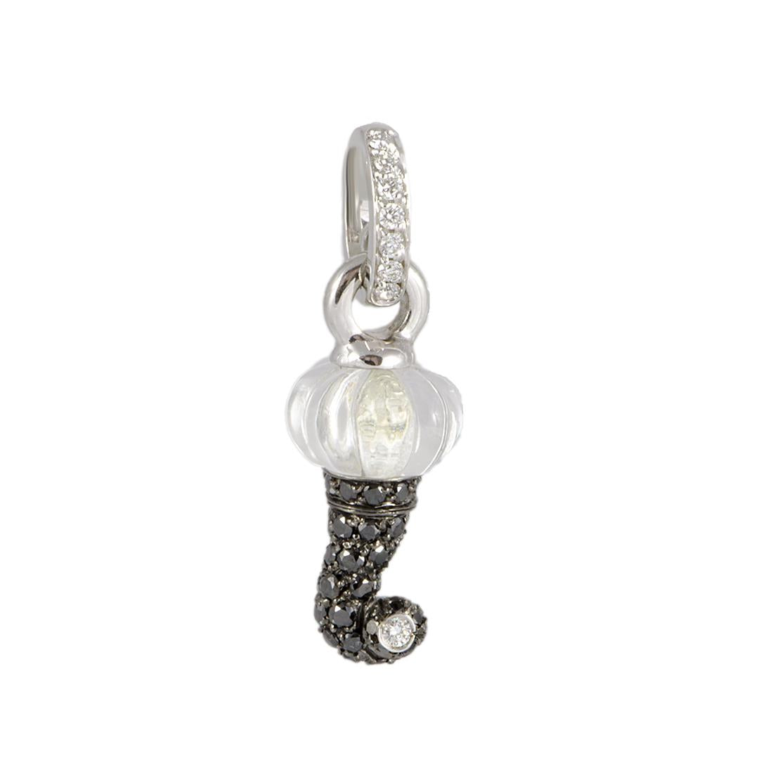 White gold croissant pendant, white and black diamonds and crystal - 22276