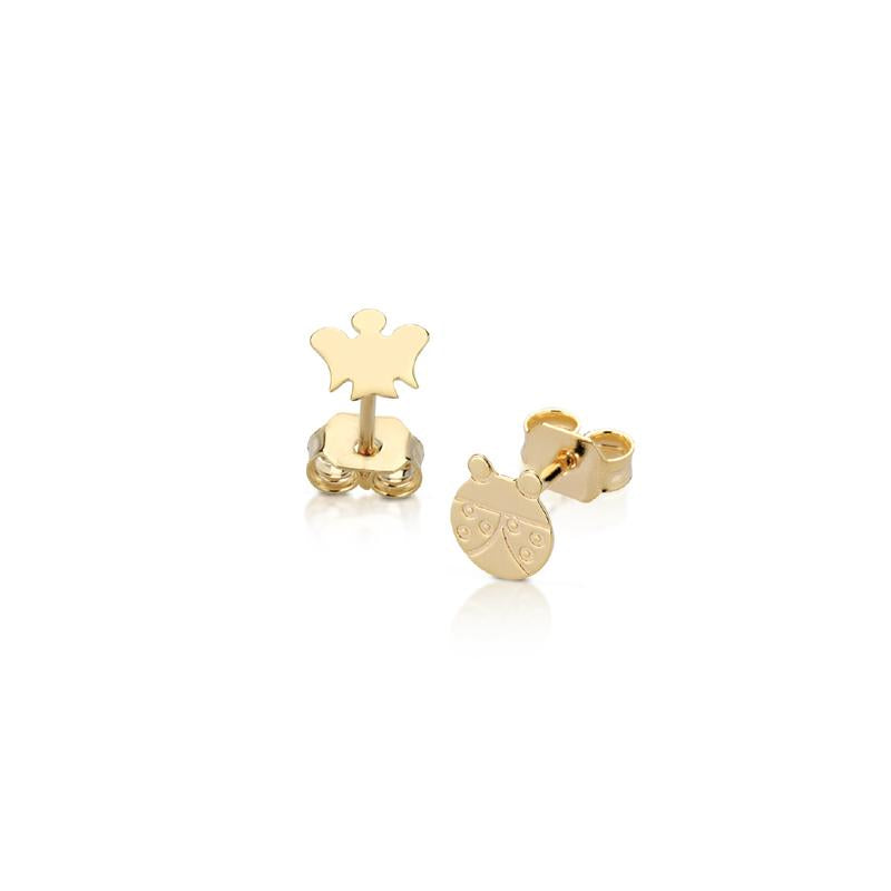 9 KT YELLOW GOLD EARRINGS WITH ANGEL AND LADYBIRD - NKT244