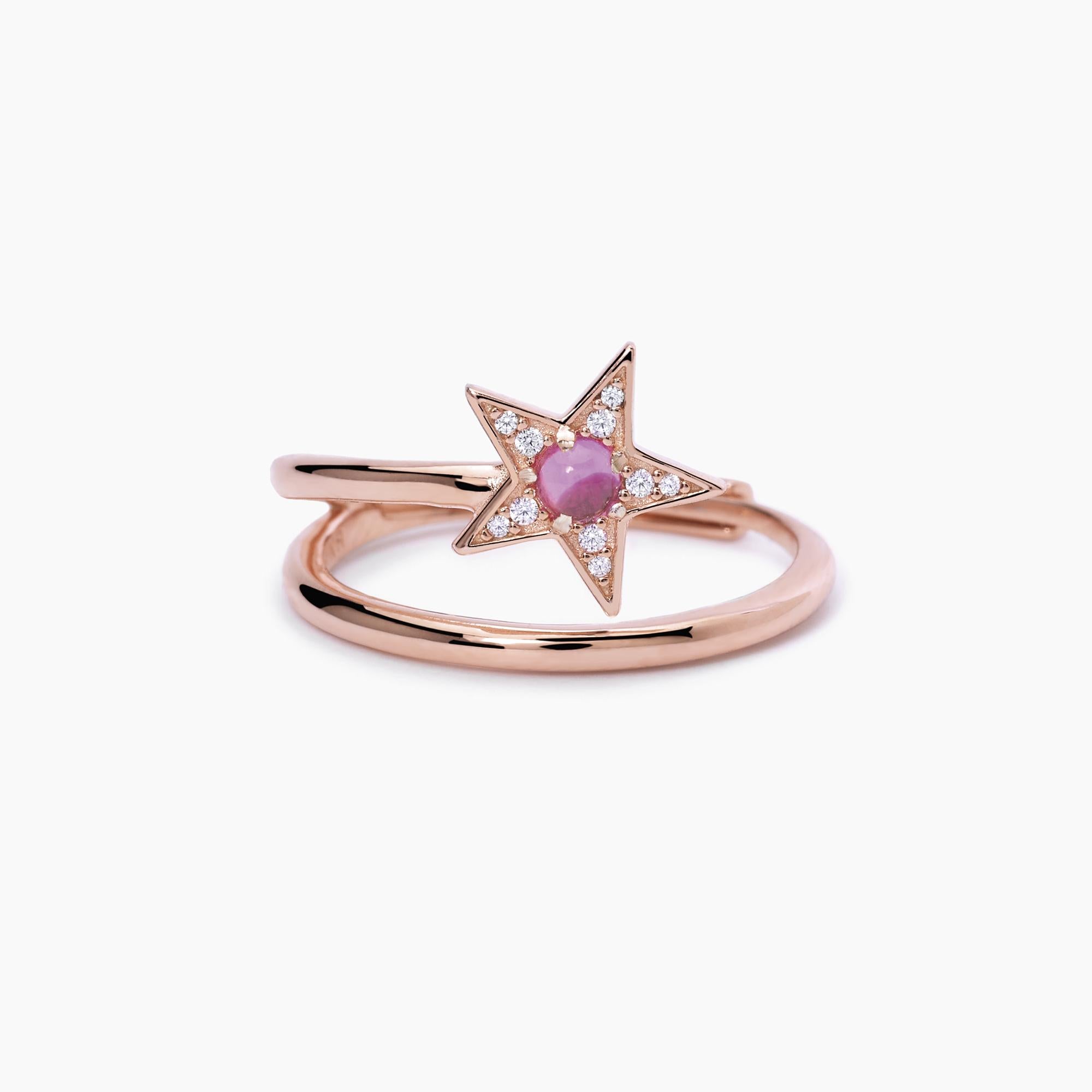 Mabina Donna - Pink star ring with synthetic tourmaline - 523279