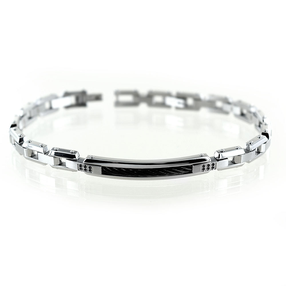 Zancan men's bracelet in steel and black spinels - EHB208