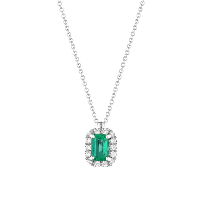 Necklace in white gold and emerald, with round diamonds, 0.60ct of emeralds - 769C01MW