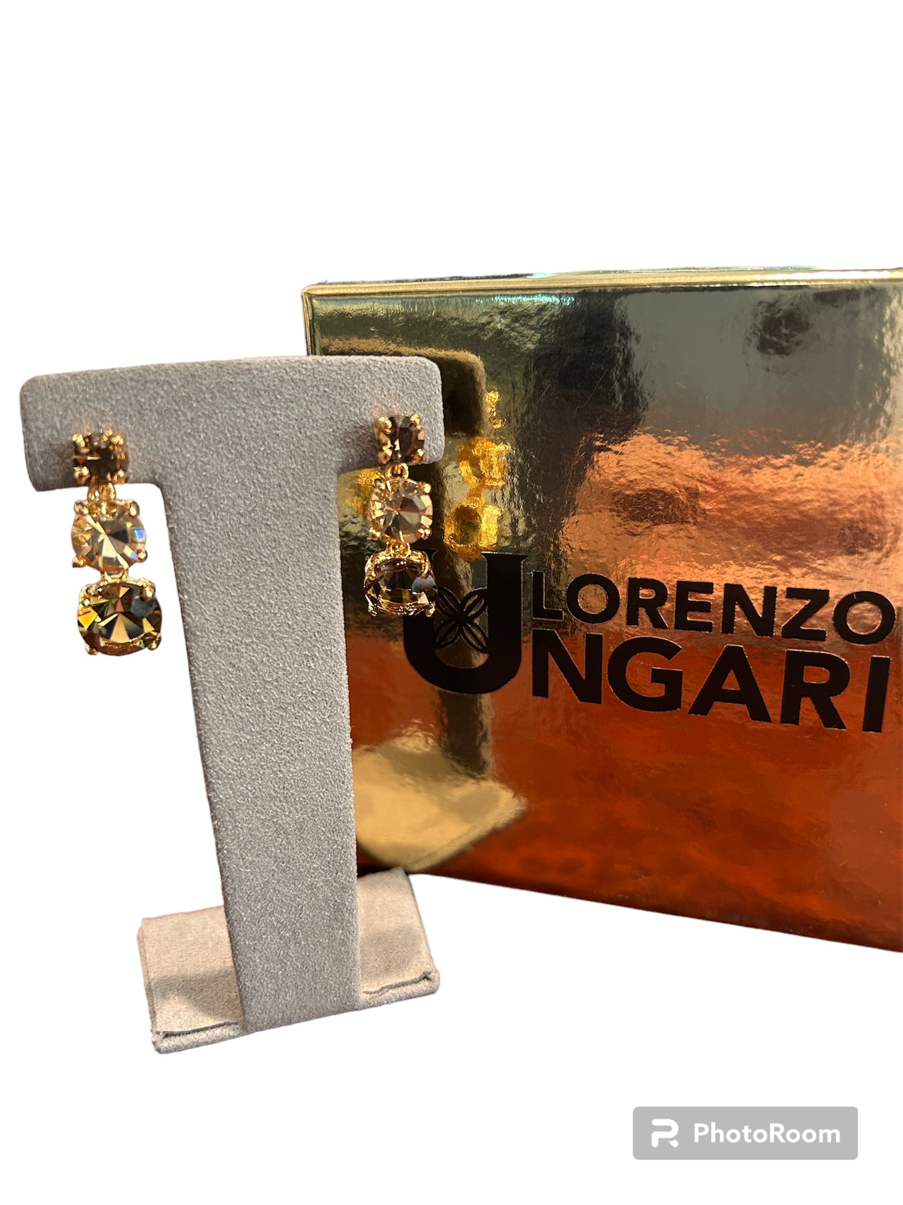 IL Mio Re - Gilt bronze pendant earrings with smoky stones - ILMIORE OR 021