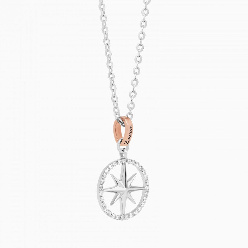 Zancan necklace in gold with compass rose pendant and diamonds - EC629BR