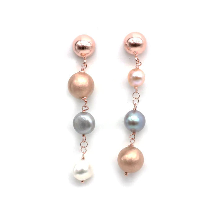 Koliè 925 - Orecchini con perle multicolor (bianche, rosa e grigie) e sfere in argento  - OR SIDARI 05